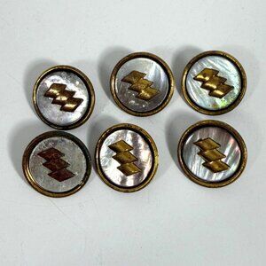 Vintage Mother Of Pearl Brass Buttons Set Of 6 Chevron Design .85" Diameter